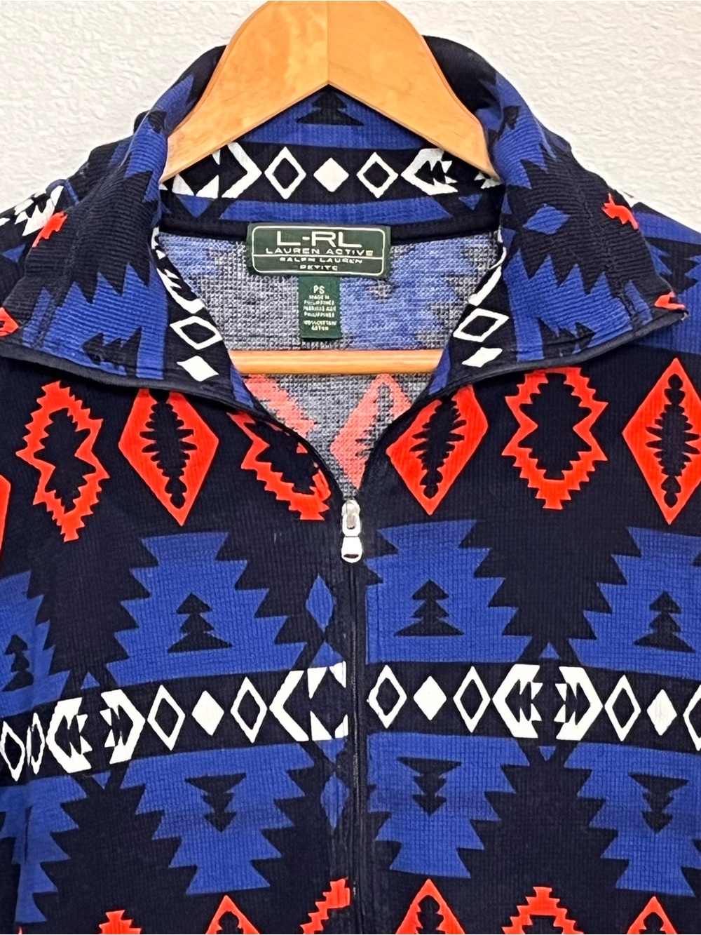 Lauren Ralph Lauren Active Aztec Southwest Zip Jacket PS Black Red Lightweight - Picture 2 of 12